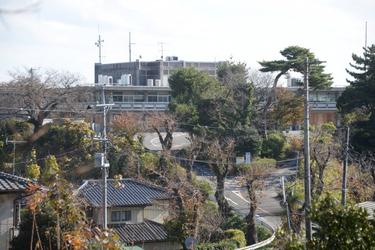 1963年竣工の旧市役所は佐藤武夫の設計。立ち入り禁止だが遠望可。