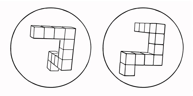 メンタルローテーションテスト。２つの図形が同じかどうかを判断します。