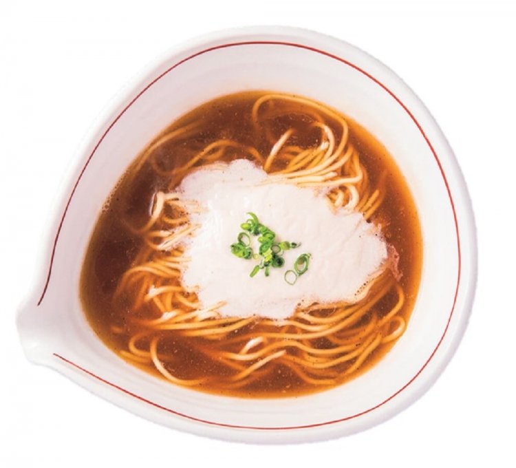 ゆず風味のエスプーマがのるハラールラーメン 1200円。夜メニューではドリンク・つくね付きで2310円。