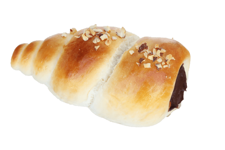 ビターチョコが詰まり、アーモンドを散らした大人のコロネ216円（12月から3月までの限定商品）