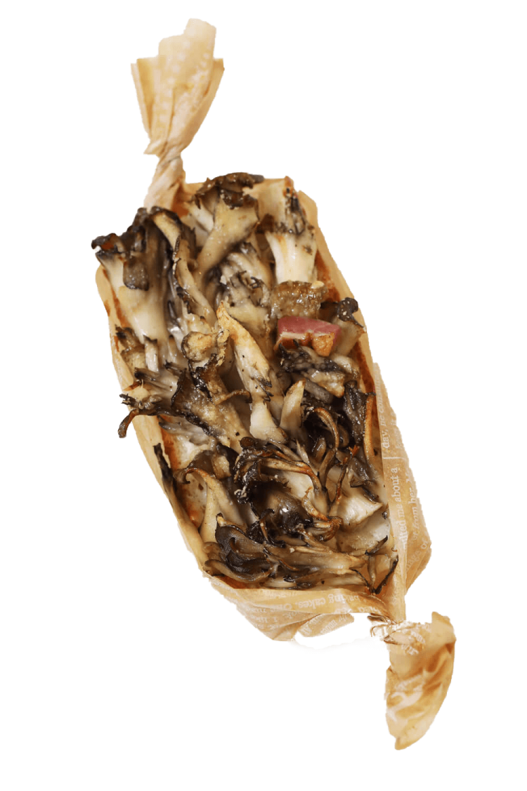 自家製ベシャメルソース使用の創作タルティーヌ、舞茸のグリルバゲット260円。