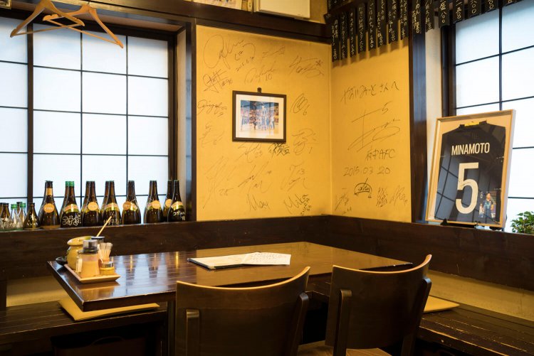 応援する地元フットサルチームのサインが壁に。