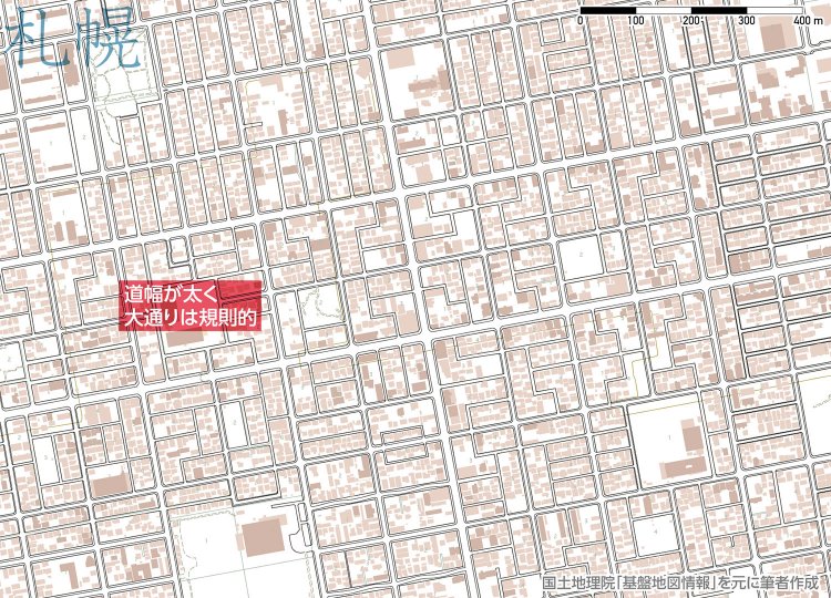 【地図はよみもの】見比べて楽しむ！ 東西で様相異なる日暮里、札幌・京都・奈良「碁盤の目」の違い｜さんたつ by 散歩の達人