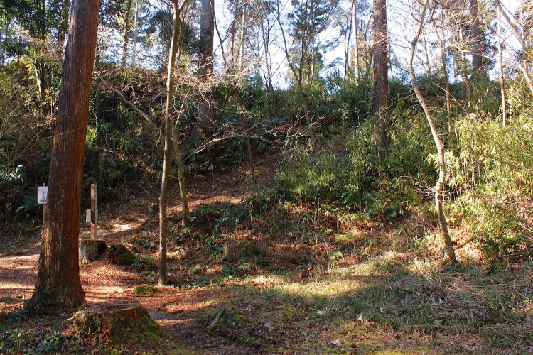水の口砦内部より。尾根との比高差は数mある。