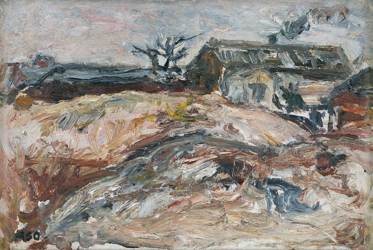 1943年に「新人画会」を結成したのちに麻生が描いた自宅兼アトリエの様子。（麻生三郎 《長崎町のアトリエ》 1944年　油彩、板豊島区蔵）