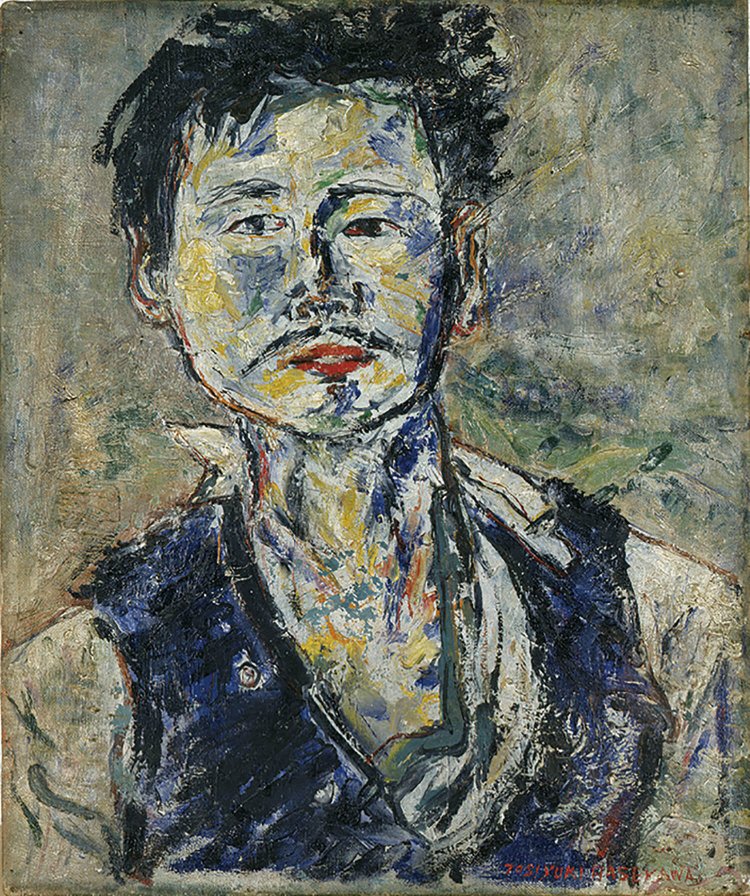 長谷川が靉光の下宿に来たときに、わずか30分程度で書き上げたという逸話をもつ作品。 （長谷川利行 《靉光像》 1928年　油彩、カンヴァス　板橋区立美術館蔵〈寄託作品〉）