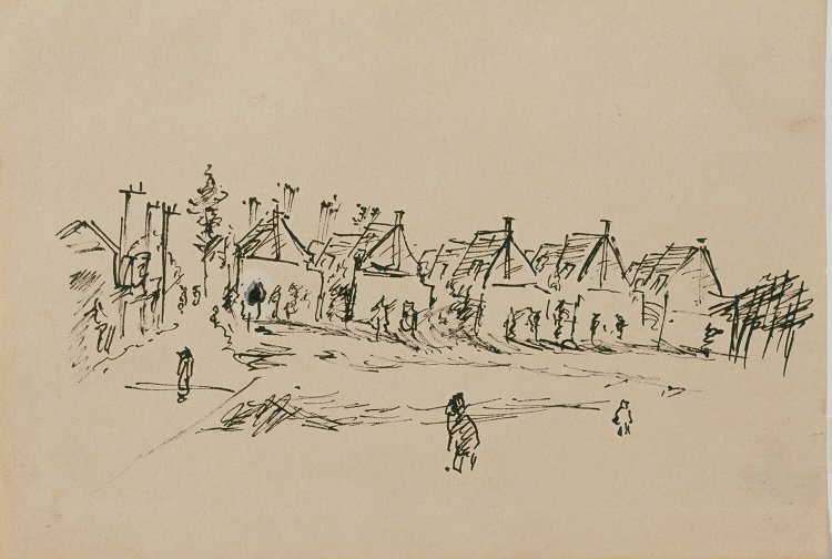 アトリエ村のスケッチ。 （小熊秀雄 《長崎アトリエ村》 1930年代　インク、紙　豊島区蔵）