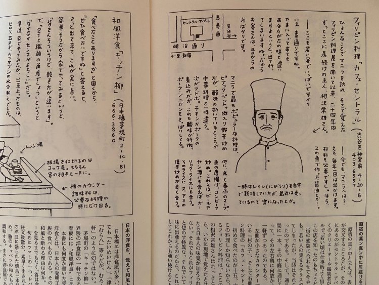 青山セントラルアパートにあったフィリピン料理「カフェ・セントラル」の紹介ページ。※矢吹さん本人の許可をいただき掲載しています