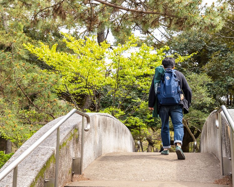 散歩しながらスポット探し！　新緑の季節の広い公園は、散歩をしているだけでも気分最高。