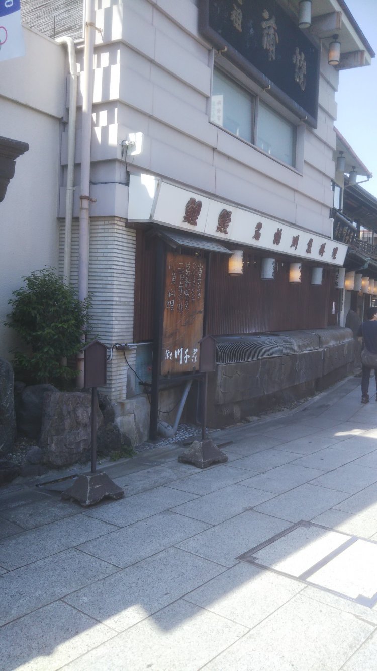 源公が裏ビデオ談義を交わしていた現場、帝釈天参道の川魚料理の老舗『川千家』の軒先。一緒にいた面々は白衣を着てたので、同店の従業員か？