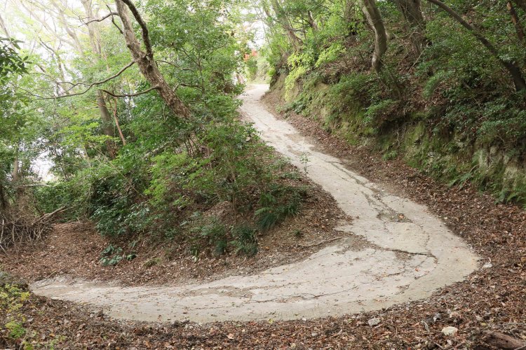 天守閣跡の直下のヘアピンカーブ。
