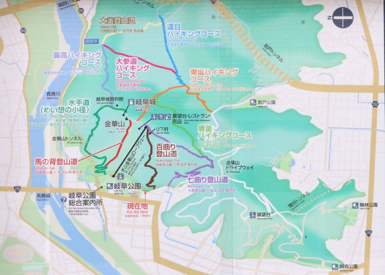 岐阜城への登城ルートは東西南北から複数ある。