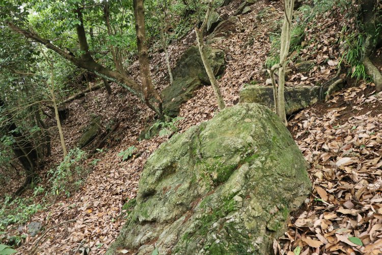 裏門付近には遺構とおぼしき巨石が散乱。