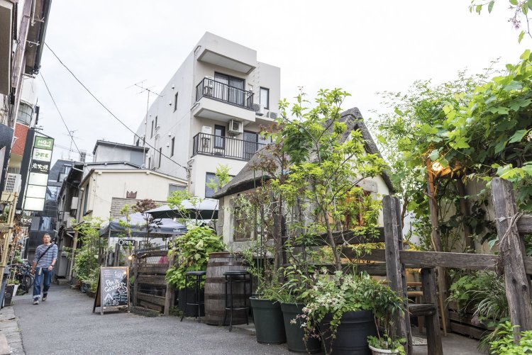 路地の一角が煌煌（こうこう）と輝く。