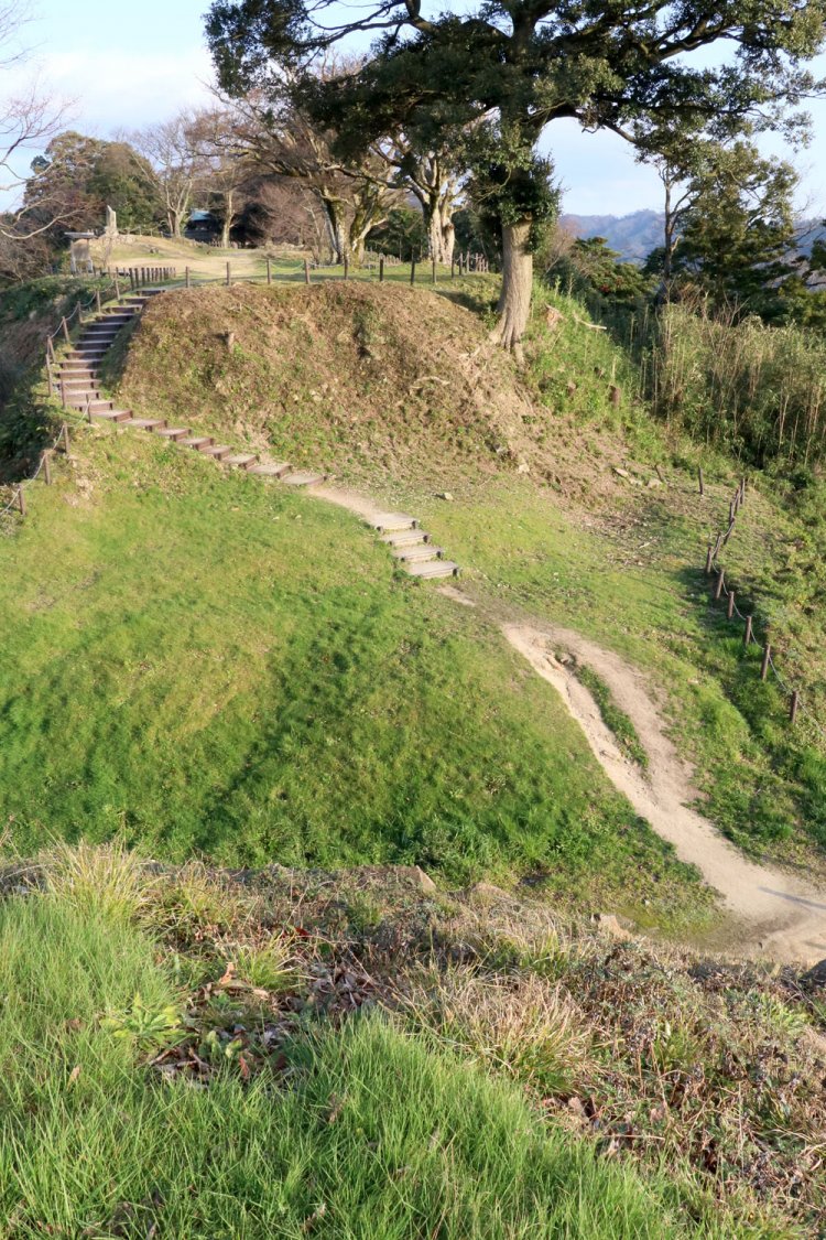 二の丸側から大堀切を見下ろす。