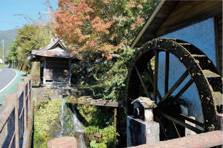 緑水庵の入り口にある水車小屋。秦野では水車はよく見られたもので、精米や製粉に使った。