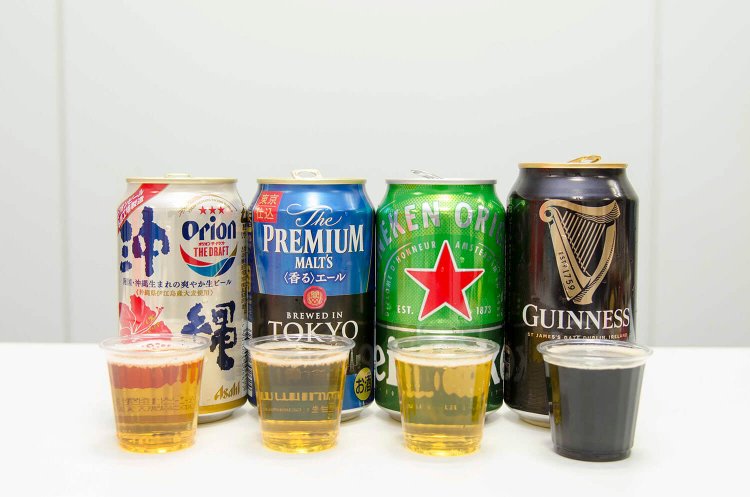 左からオリオン ザ・ドラフト217円、ザ・プレミアム・モルツ〈香る〉エール239円、ハイネケン202円、ドラフトギネス251円。