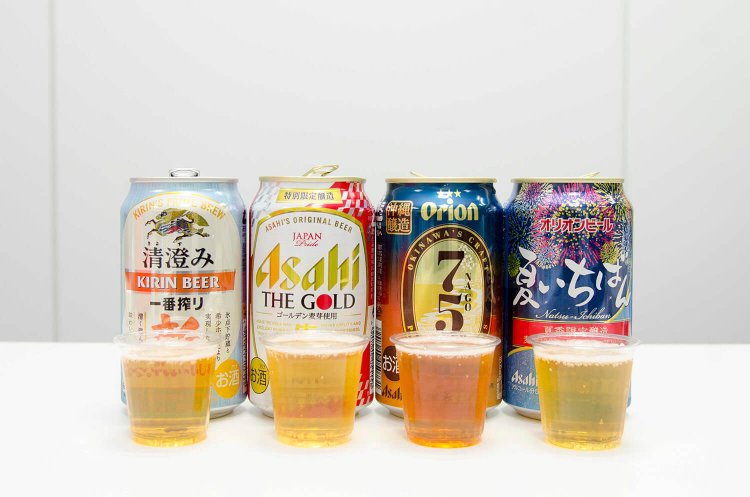 左からキリン一番搾り 清澄み221円、アサヒ ザ・ゴールド231円、オリオン75BEER、オリオン夏いちばん183円。
