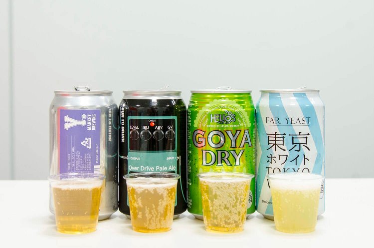 左からクインチランナーズ570円、オーバードライブ ペールエール565円、ゴーヤードライ316円、東京ホワイト435円。
