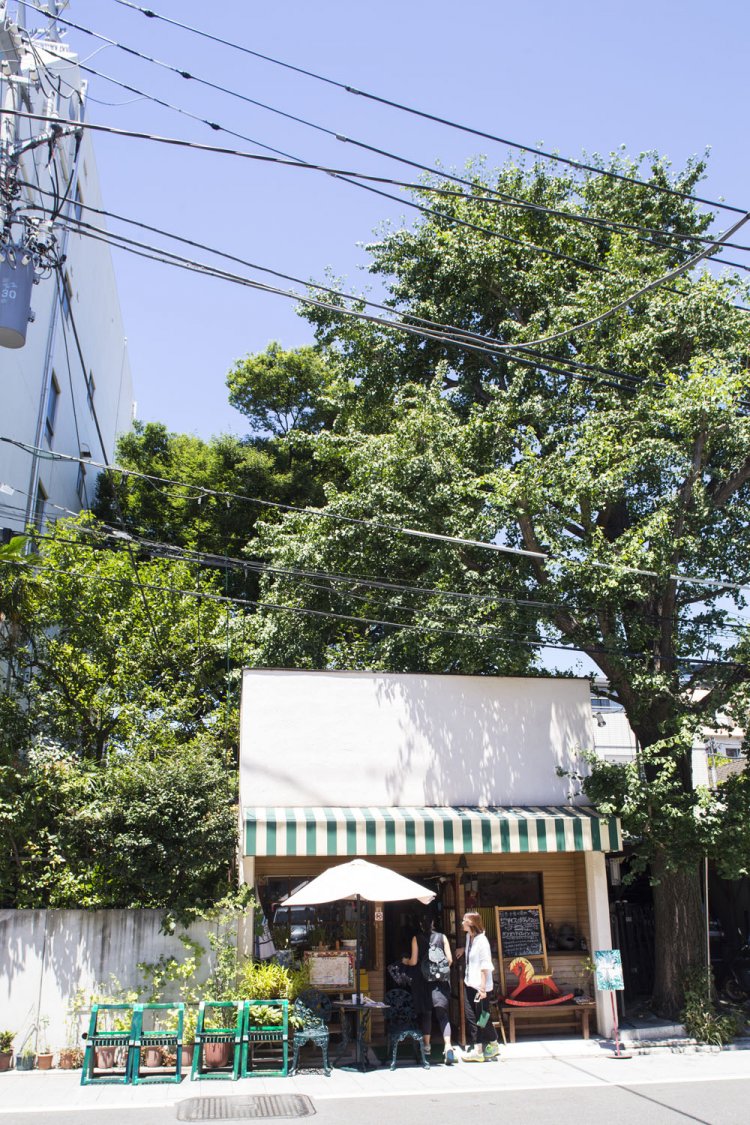 樹齢100年以上のイチョウが印象的。7〜9月はかき氷専門店。