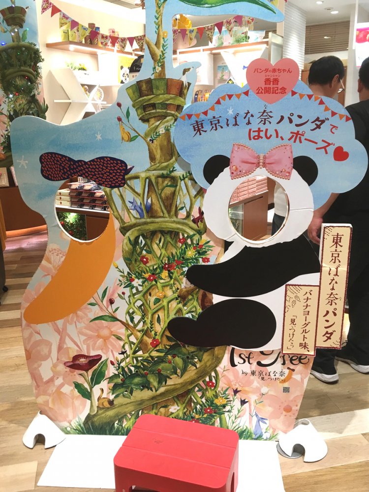 東京スカイツリーの顔ハメ。パンダはまだ良いとして、なぜバナナに穴を開けた（2018年）