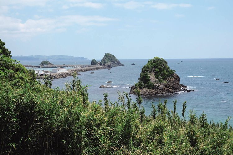七つの島がある鴨川松島。中央奥の島が弁天島で、橋が架かっていて厳島神社に参詣できる。