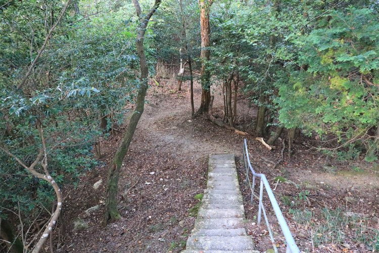 本丸の端から大堀切を見下ろす。