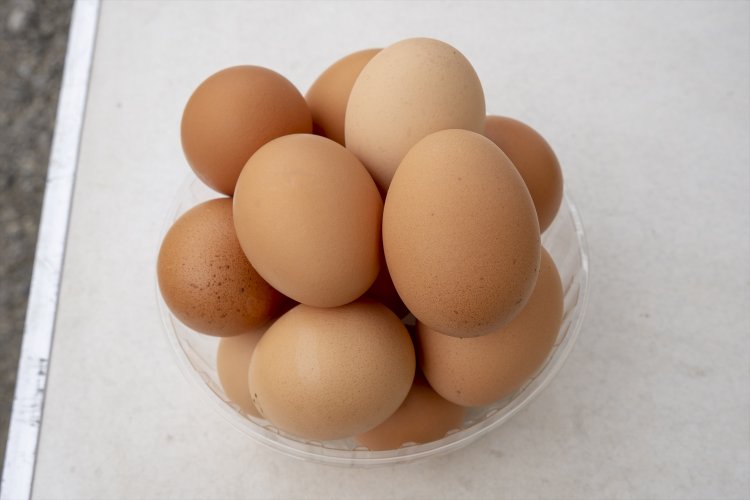 餌の配合にこだわった採卵鶏が生む昔の味たまご1㎏ 550円は、コクがあるのに癖がなく、加熱しても卵黄の色味が鮮やか。