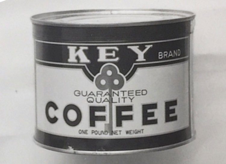 1929年発売の缶詰コーヒー「キー缶」。おなじみのブランドマーク「キー印」が入っている