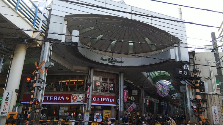 東上線の線路沿いから見たハッピーロード。