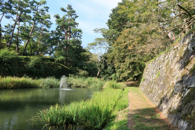 右手の石垣上が本丸。