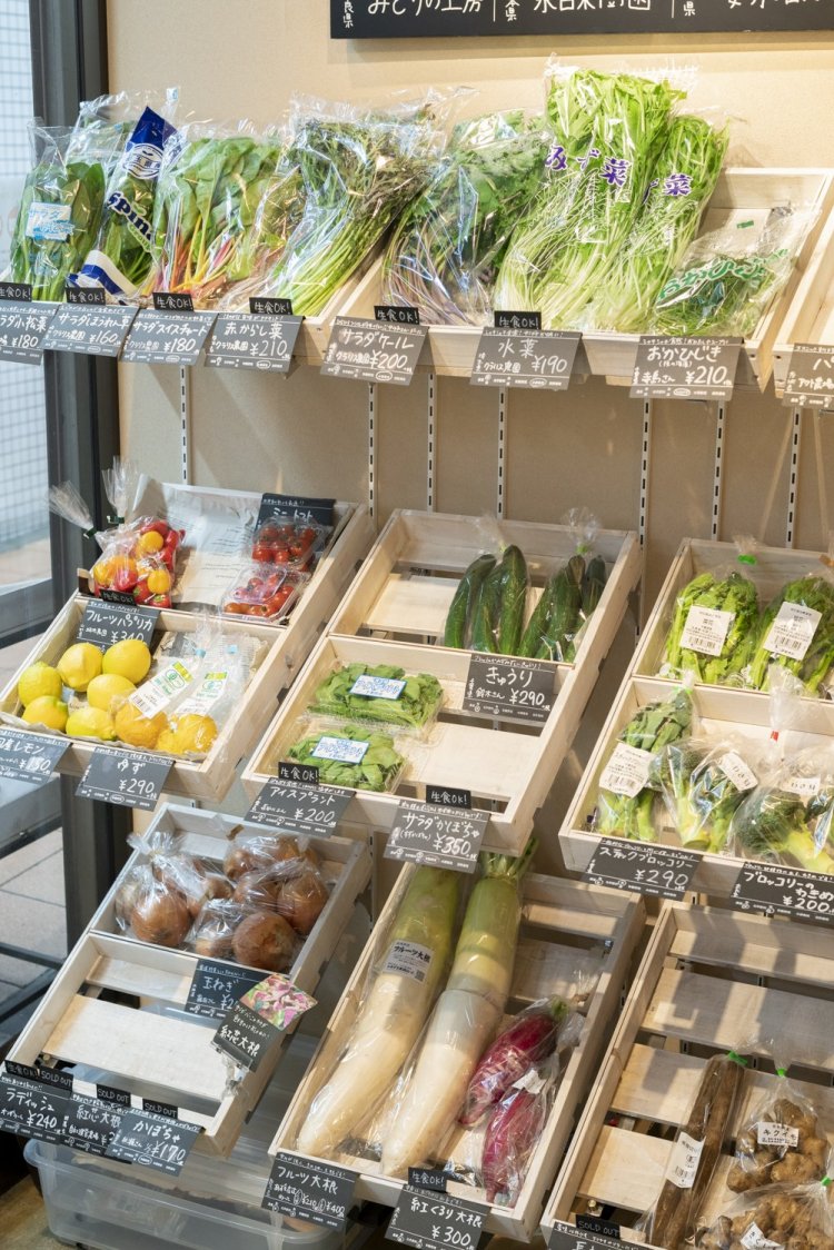 エコー仲見世商店街で営業。農家から直送されてくる新鮮な野菜、果物が揃い、時には ビーツ、サラダ春菊のような珍しいものもある。スムージーの完成を待つ間、買い物を するのも楽しい。