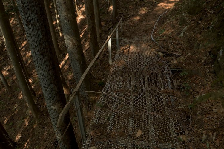 小道を進むと現れる小さくて貧弱な橋。渡るのに勇気がいる。