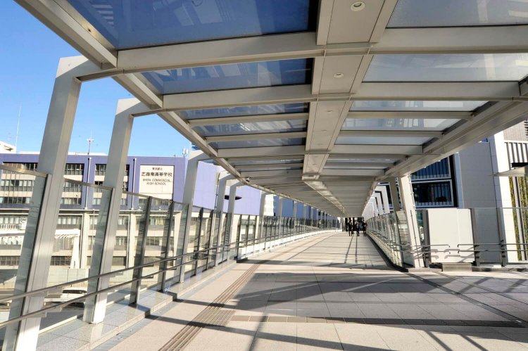 旧芝離宮恩賜庭園前と竹芝ふ頭を結ぶ歩行者デッキ。浜松町駅まで結ばれると全長500ｍになる。