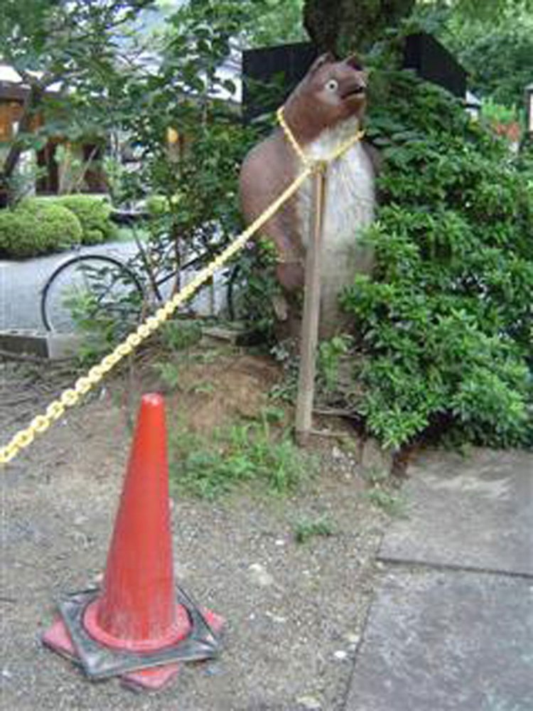 京都で発見した、チェーンポールとしてはたらくタヌキ（2007年）