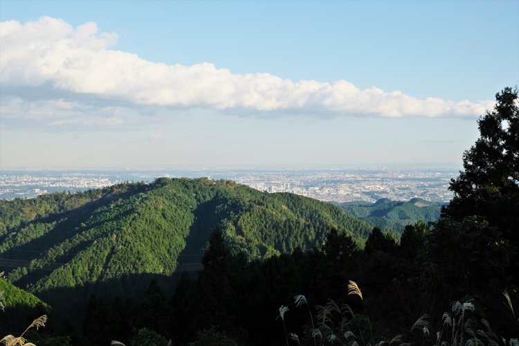 小仏城山から高尾山方面を望む。高尾山の向こうには都内の眺望。