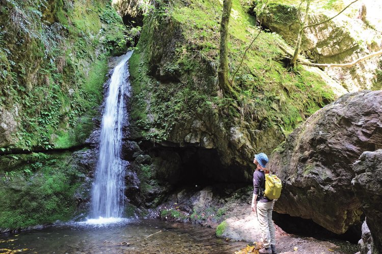 七代の滝。全7段で落ちていて、全体では落差50ｍというが、ここの部分だけでは数メートル。