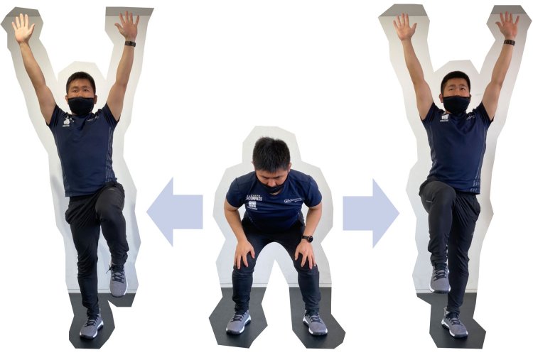 交互に持ち上げる腿を切り替えましょう。