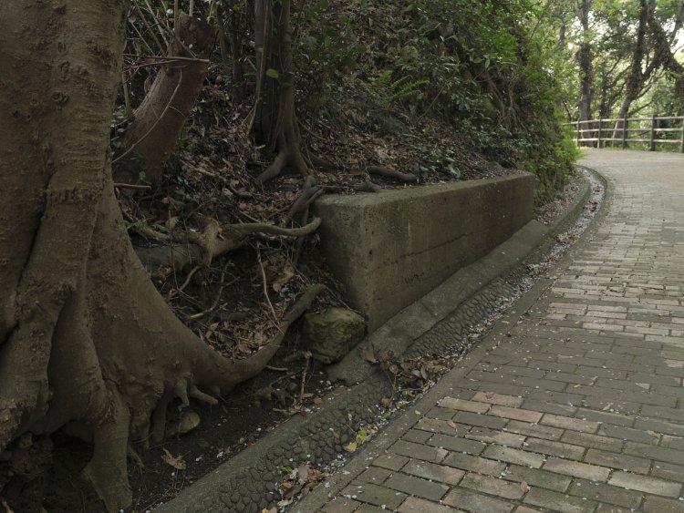 散策道に突如として現れる謎のコンクリート物体。何に使われたのであろうか。