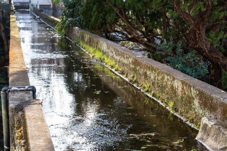 水路の下に潜り込めば、くたびれ気味の樋の様子を仰ぎ見られる。