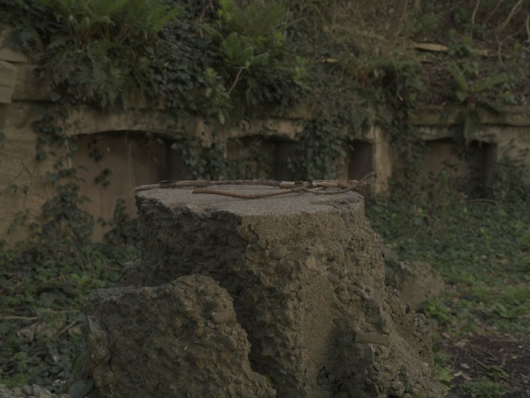 砲座にあったコンクリートの突起物。基礎のように思えたので加農砲のものだろうかと考えてみた。