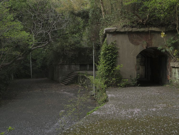 手前の砲座から奥の砲座を眺める。さらに奥の部分は掩蔽部である。