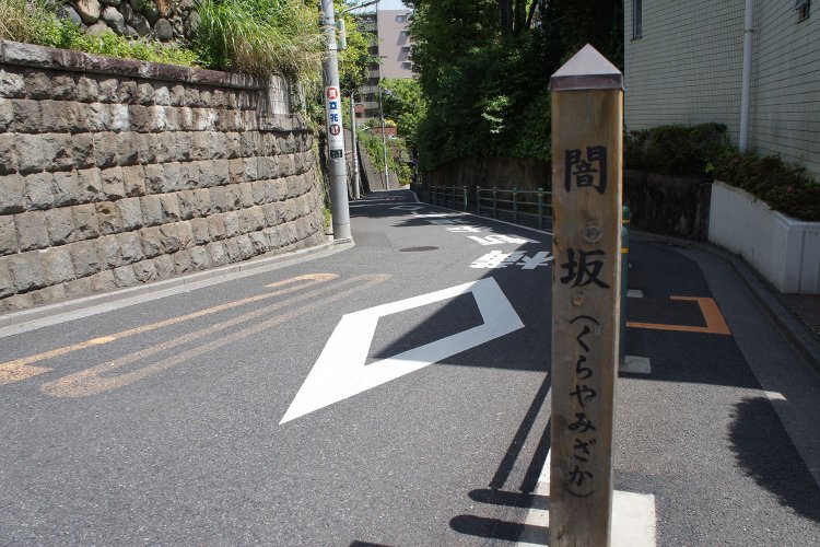 木々と石垣の間を抜ける、その名も「闇坂（くらやみざか）」。昭和の文士たちも往来していたに違いない。