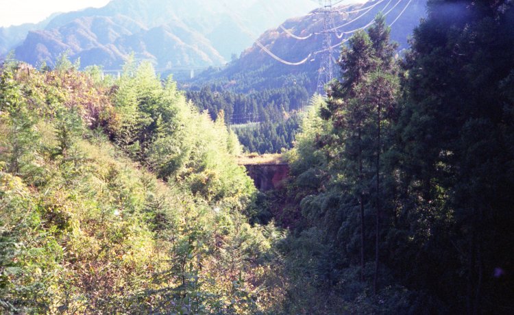 1996年10月17日に旧国道から撮影した同じ橋梁。遠目に見ても旧線跡は荒れ放題だったのが分かった。