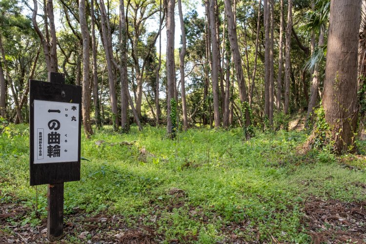 島崎城跡を守る会の手による案内板が城跡の各所に立つ。