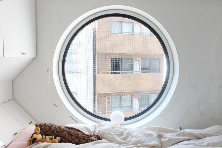 私の真上の部屋なので眺めが似ていて、真向かいのマンションの住民とたまに目があう。カプセル建築後にできたマンションだからしょうがないね。