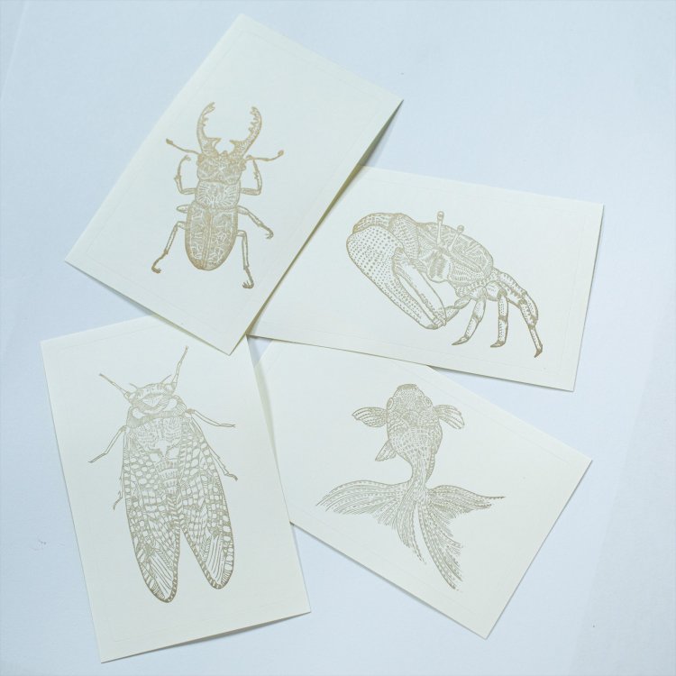 昆虫や水中生物をリアルに描くトッパンシール各種3枚入り200円。