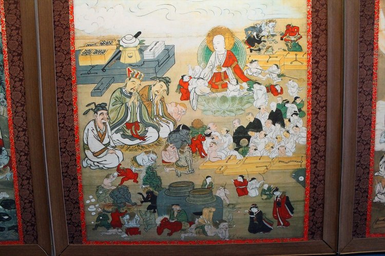 エンマの休日。マッパなのは子鬼か。子供の亡者と遊ぶ子鬼もいて、平和な一日。江戸の絵師、宋庵の作。