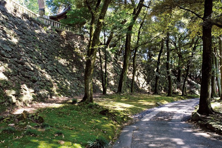 本丸を囲む見事な高石垣。高さは8mほど。これほどの石垣は関東では他に見当たらない。