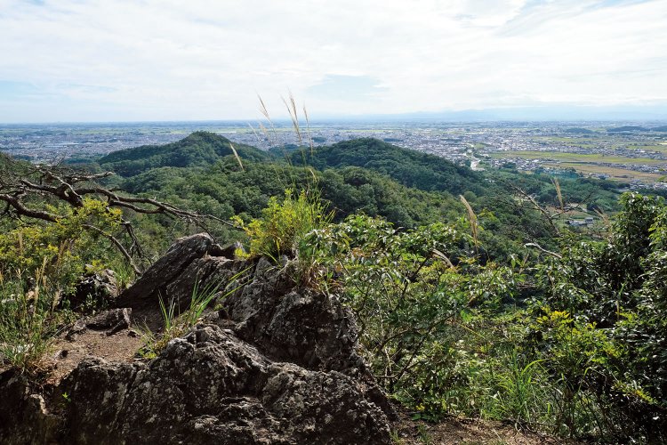鏡岩のわきから鏡岩ハイキングコースとなっている登山道を行くと佐野市街が一望できる場所がある。